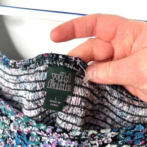 Wild Fable Square Neck Cottagecore Ditsy Blue Purple Drawstring Cropped Blouse - Picture 7 of 15